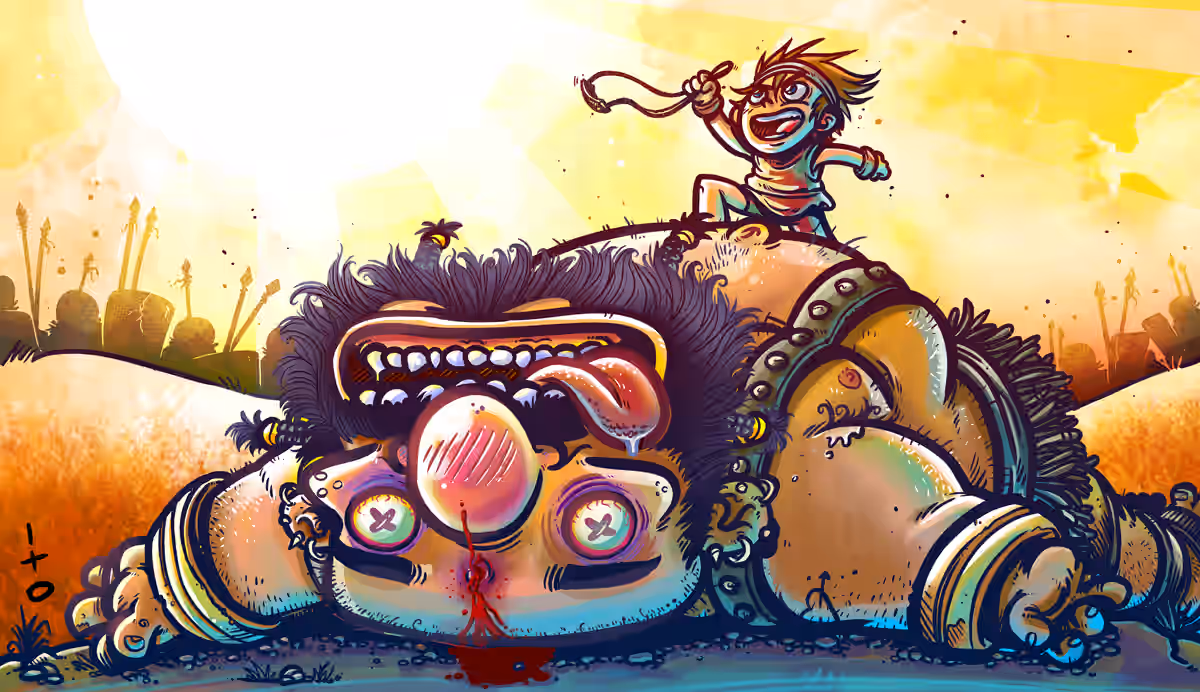 David sobre Goliat en postura de victoria