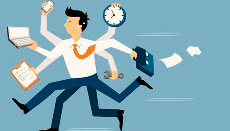 Empleado ocupado vendiento su tiempo por dinero